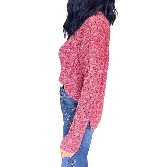 C/MEO Collective Red Up Together Sweater S Chunky Knit Turtleneck Crop Holiday - Picture 4 of 7